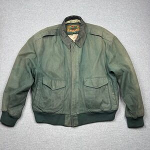 Vintage G-III Global Identity Green Leather Bomber Jacket Mens Large Map Lining